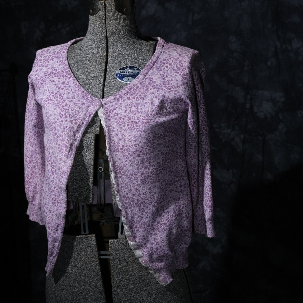 Route 66 Purple Animal Print Button Up Knit Cardigan Sweater Size Small